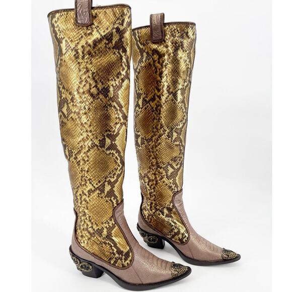 NWB Giuseppe Zanotti y2k Metallic Snakeskin Over The Knee Cowgirl Boot size 6 - Picture 3 of 13